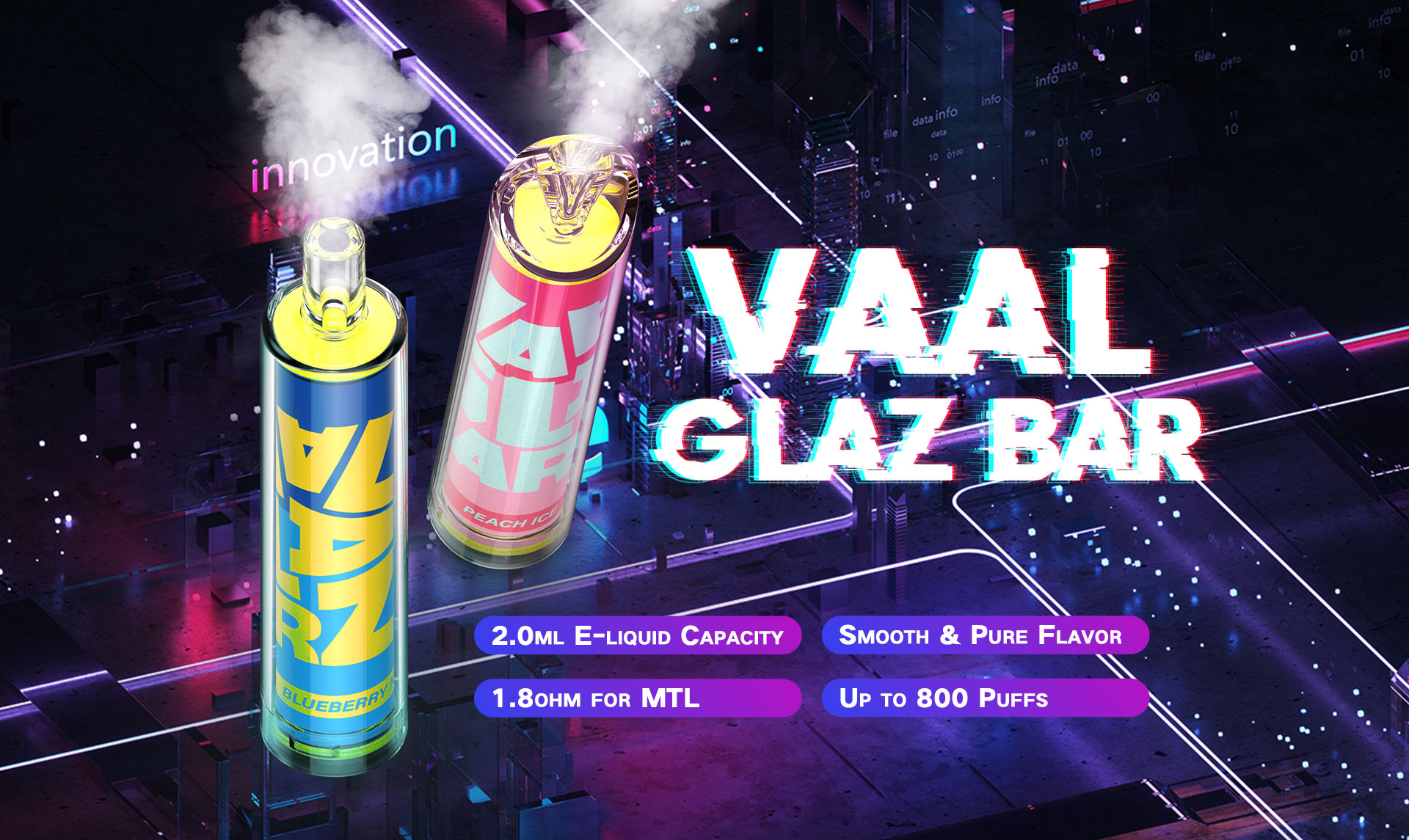VAAL Glaz propose un vaporisateur jetable, petit appareil compact, rechargeable qui a été préchargé et rempli d'un délicieux jus.