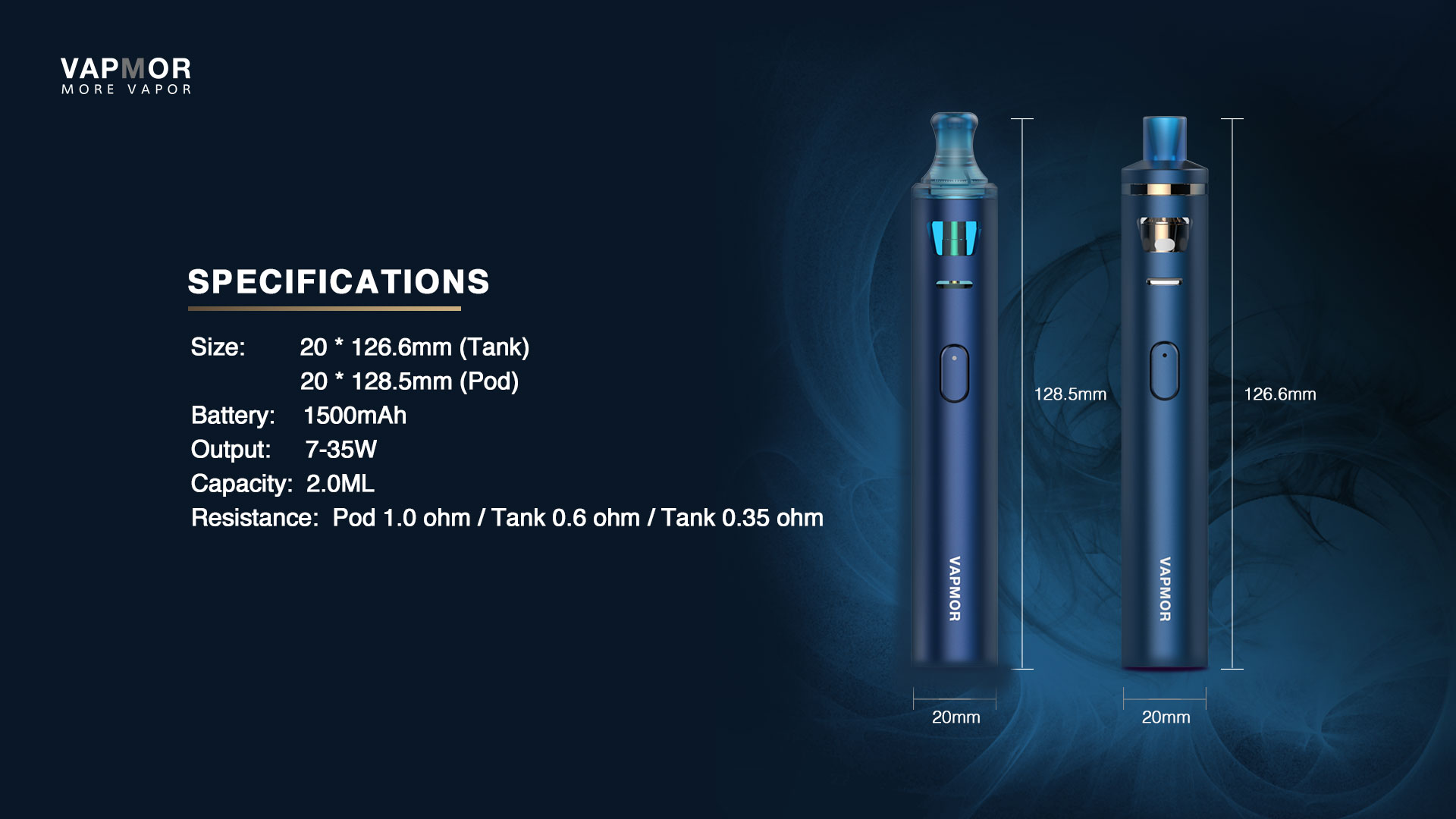 Kit VGO 1500mah avec Ato VGO 2ml & Pod VGO 2ml VapMor - Specificité