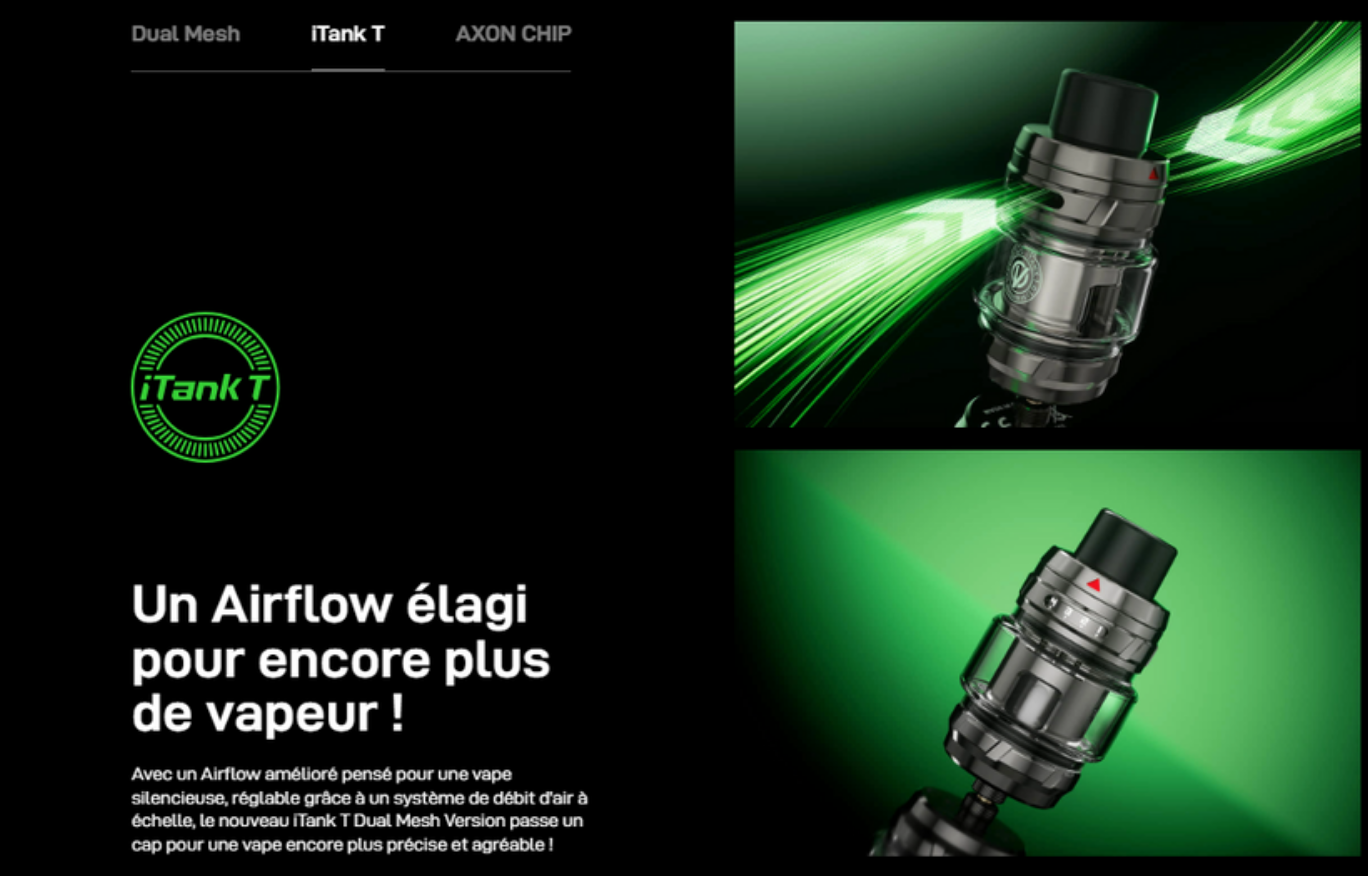 Kit Armour Ultra Vaporesso avec iTank T Dual Mesh 6 mL - Airflow