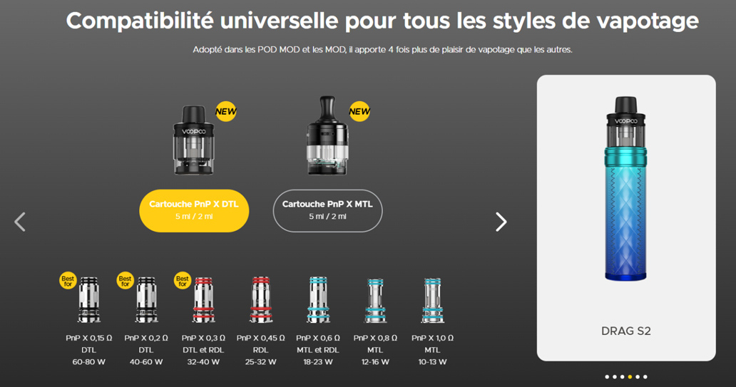 Kit Drag S3 - Voopoo - Compatibilité