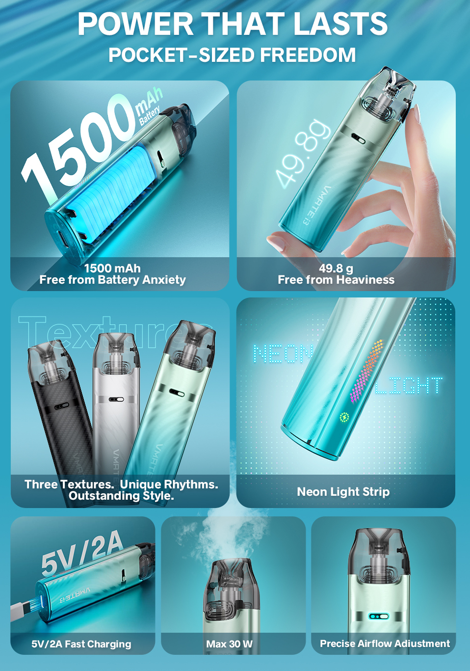 Kit Pod Vmate i3 - 3ml - 1500mAh - Voopoo - Fonctionnalités