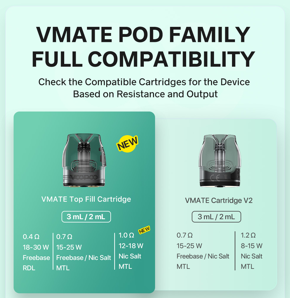 Kit Pod Vmate i3 - 3ml - 1500mAh - Voopoo - Compatibilité Pods